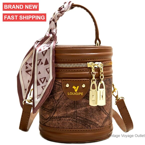 Retro Canvas Bucket Bag Cylinder Purse Shoulder Crossbody Handbag
